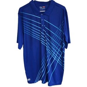 FILA Golf Sport Performance Polo Shirt Blue Striped Mens Size L Moisture Wicking